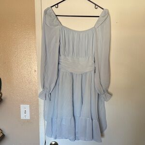 Light Blue Off-Shoulder Long Sleeve Dress